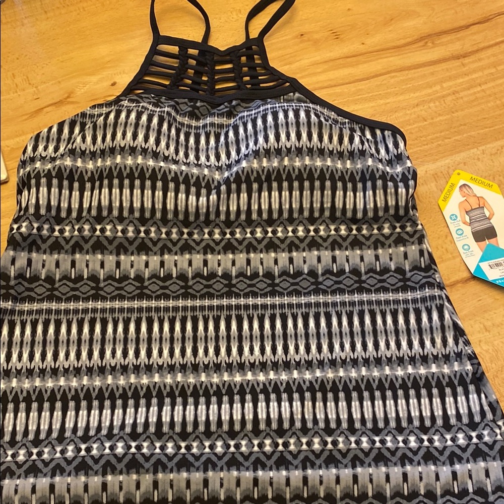 Free Country Black, White & Gray Geometric Tankini Top  NWT